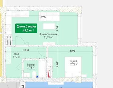 квартира улица исанова фрунзе: 1 бөлмө, 45 кв. м, Элитка, 3 кабат, ПСО (өзү оңдоп түзөтүп бүтүү үчүн)