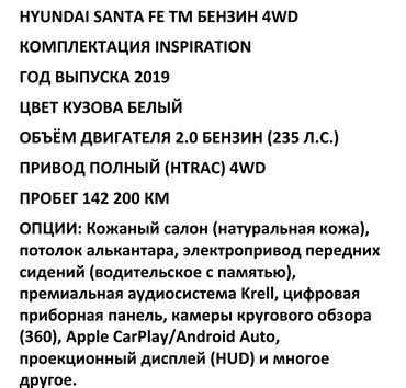 запчасть на мерс 814: Hyundai Santa Fe: 2019 г., 2 л, Автоматтык, Бензин, Кроссовер