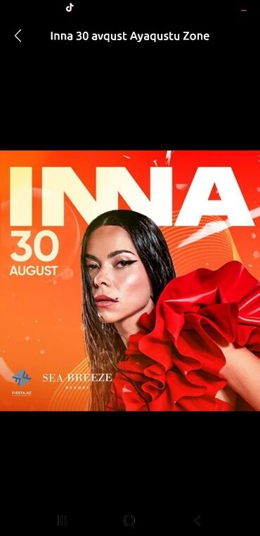 Paltar tikişi: Inna konserti üçün bilet. Tədbir 30 Avqust tarixində "Sea Breeze