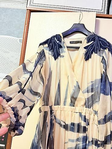 Женская одежда: Вечернее платье, Пышное, Длинная модель, Шифон, С рукавами, XL, 3XL, L — 3