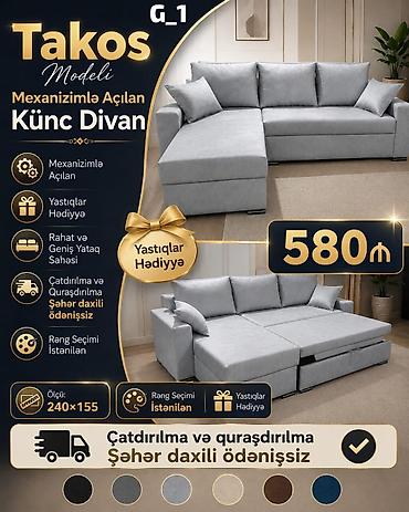 Takos modeli – mexanizmlə açılan künc divan - Açılan mexanizmli lalafo.az -da Takos modeli – mexanizmlə açılan künc divan - Açılan mexanizmli
