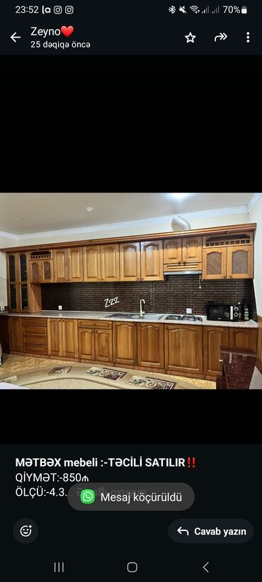 ремонт мебель кухня: *MƏTBƏX mebeli :-TƏCİLİ SATILIR*‼️ QİYMƏT:-850₼ ÖLÇÜ:-4.3 ÜZƏRİNDƏ