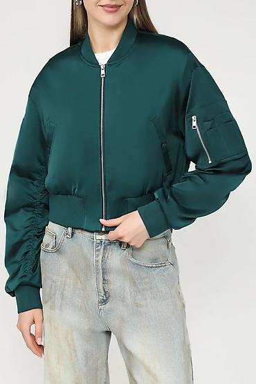 Бомберы: Бомбер женский, тёмно‑зелёный. - Классический крой: укороченная — 2