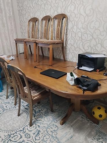 Обеденный комплект стол + 6 стульев. цена 50000 сомов. - Материал at lalafo.kg Обеденный комплект стол + 6 стульев. цена 50000 сомов. - Материал