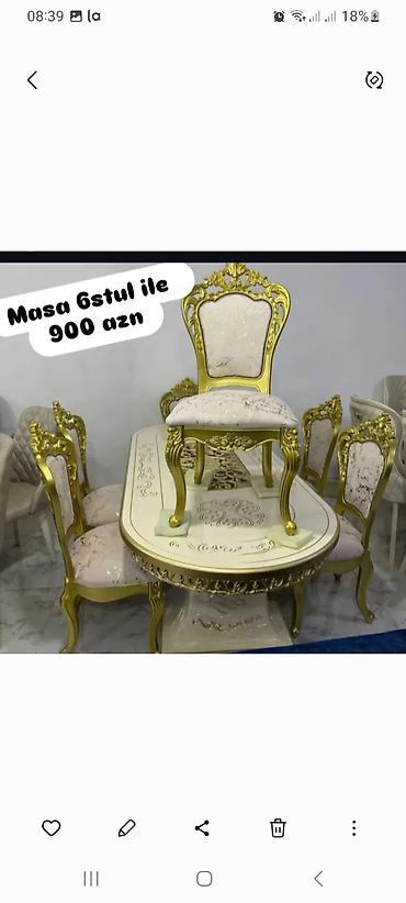 klassik stul: Klassik üslubda yemək otağı dəsti - Komplekt: masa + 6 stul - Qiymət — 1