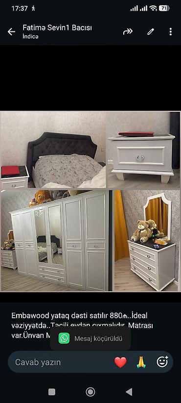 Embawood yataq dəsti satılır 880₼. İdeal vəziyyətdə. Təcili evdən