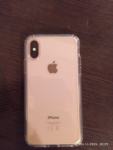 Apple iPhone: IPhone Xs, Б/у, 64 ГБ, Золотой, Защитное стекло, Чехол, 100 %