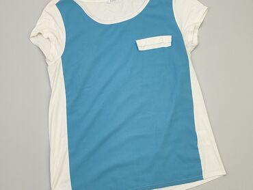 błękitna eleganckie bluzki: T-shirt, S, stan - Dobry
