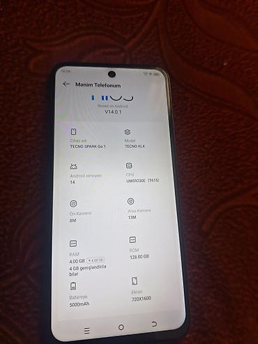 Mobil telefonlar: Tecno Spark Go, 128 GB, rəng - Mavi, Barmaq izi — 1