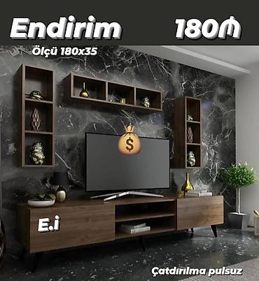 televizor stend: TV stendi və divar rəf dəsti - Ölçü: 180 x 35 sm - Material: taxta — 1