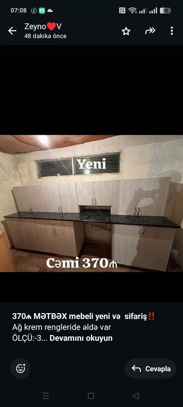 Matraslar: *370₼ MƏTBƏX mebeli yeni və sifariş*‼️ Ağ krem rengleride əldə var