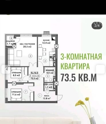 105 серия 3 комнатная: 3 бөлмө, 73 кв. м, Элитка, 5 кабат, ПСО (өзү оңдоп түзөтүп бүтүү үчүн)