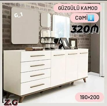 Komodlar: Güzgülü kamod dəsti - Ümumi ölçü: 190×200 - Ağ rəngli, skandinaviya — 1
