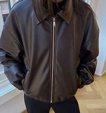 pull bear: ZARA кожанка-бомбер новое. Темно-коричневого цвета — 3