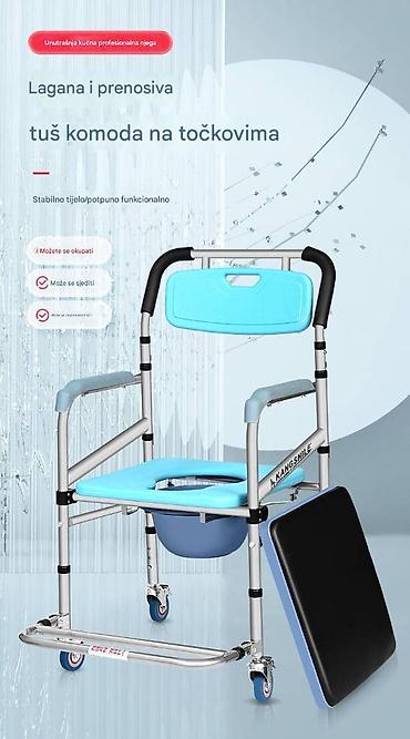 Medicinski nameštaj: Prenosiva toaletna stolica sa točkićima i noćnom posudom - 3-u-1 — 8