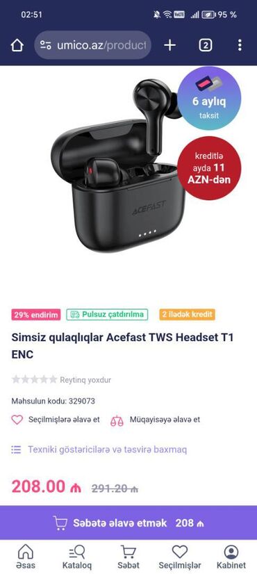 Qulaqcıqlar: Yeni Simsiz (Bluetooth) Qulaqcıqlar, Acefast, rəng - Qara