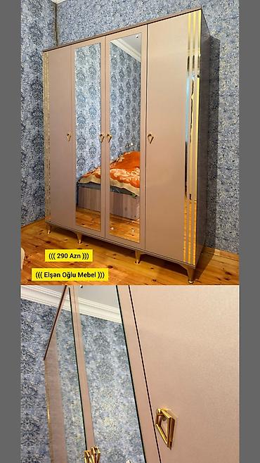 Yeni, 4 qapılı, Güzgülü, Rəngli, Açılan, Düz dolab