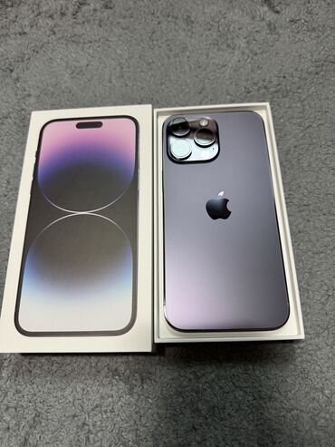 Apple iPhone: IPhone 14 Pro Max, Б/у, 256 ГБ, Deep Purple, Защитное стекло, Кабель, Коробка, 100 %