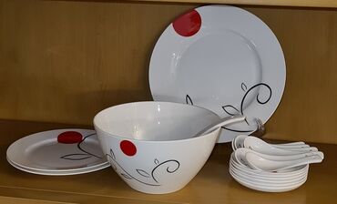 тарелка с ложкой: Столовый набор посуды - Белый из супер легкого фарфора в яркий