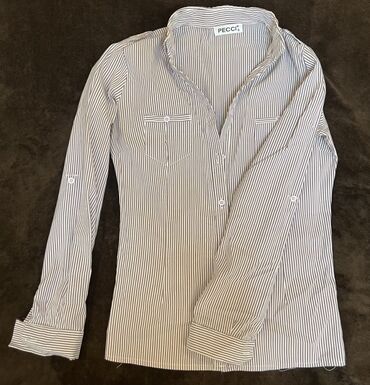 женские леопардовые лосины: PECCI brendli zolaqlı qadın köynəyi - Rəng: ağ-çəhrayı/bənövşəyi