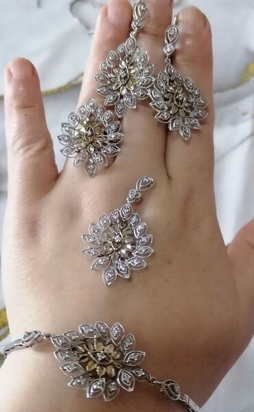 В комплекте: Кольцо, Серьги, Браслет, Серебро, 925 проба