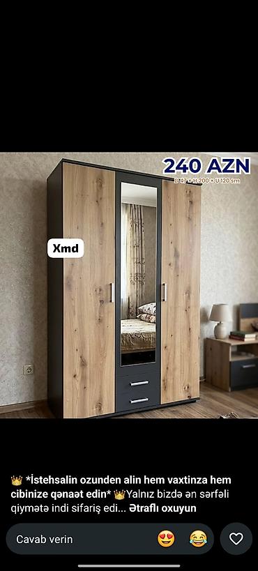 sandiviç panel: Yeni, 3 qapılı, Güzgülü, Qəhvəyi, Taxta, Açılan, Düz dolab — 1
