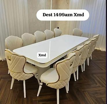restoran mebel: Yemək otağı dəsti – ağ parlaq masa və 10 ədəd kreslo tipli stul. - — 1