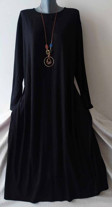 duge haljine sa dugim rukavima: One size, bоја - Crna, Oversize, Dugih rukava