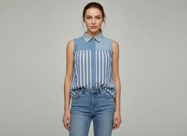 bluzki w paski rękaw 3 4: Women's blouse, size S
