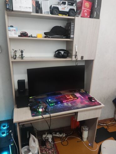 офисные стол: Кеңсе эмереги комплекти, Текче, ДСП, түсү - Ак