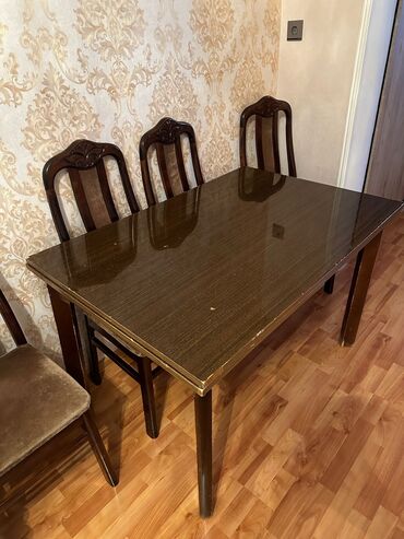 açılan masa modelleri: Qonaq otağı üçün, İşlənmiş, Açılan, Dördbucaq masa, 6 stul, Rumıniya
