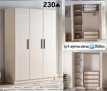 paltar iskafi: 3 qapılı paltar şkafı – açıq bej rəngdə, minimal dizaynlı. - Korpus — 1