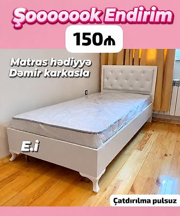 Tək nəfərlik çarpayı – dəmir karkaslı, yumşaq başlıqla. - Rəng