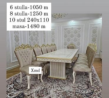 qonaq dest: Klassik üslubda yemək otağı dəsti. - Masa: 240x110 ölçülü, qızılı — 1