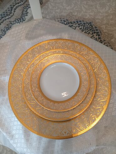 набор тарелок: Тарелки, Набор из 12 шт., цвет - Золотой, Керамика, Турция