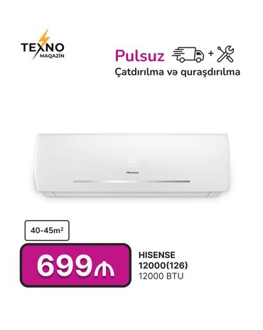 pioneer ses sistemi: Kondisioner Hisense, 40-45 kv. m, Split sistem, Kredit yoxdur, Pulsuz quraşdırılma