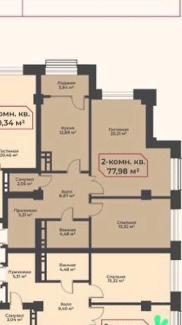 2 комнаты, 78 м², Восток-5 мкр Элитка, 2 этаж, ПСО (под самоотделку)