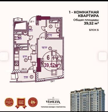 как взять квартиру в рассрочку на 10 лет: 1 комната, 40 м², Элитка, 6 этаж, ПСО (под самоотделку)