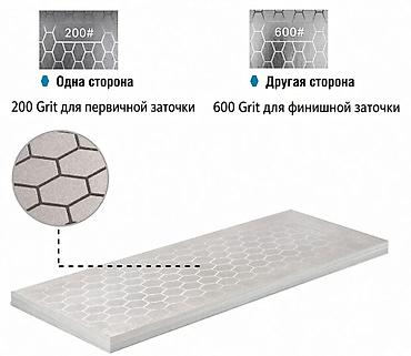 заточка: Алмазный двухсторонний брусок 200/600 grit - Две рабочие стороны: 200 — 4