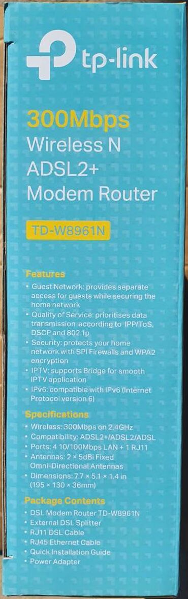 Modemlər və şəbəkə avadanlıqları: TP-Link TD-W8961ND 300Mbps Wireless N ADSL2+ Modem Router TP-Link — 8