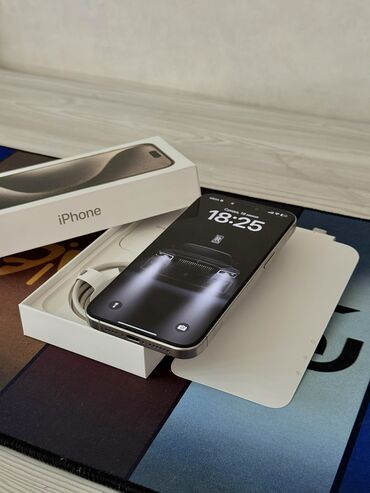 корпус пе: IPhone 15 Pro Max, Колдонулган, 256 ГБ, Natural Titanium, Заряддоочу түзүлүш, Коргоочу айнек, Каптама, 87 %