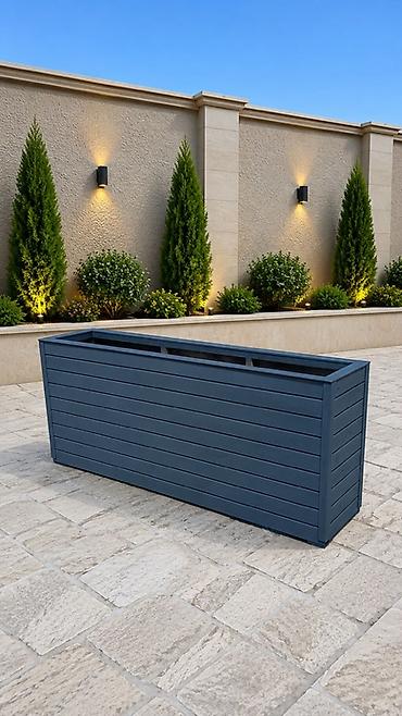 dibçekde güller: Müasir açıq məkan üçün uzun düzbucaqlı dekorativ güldanı - Material — 1