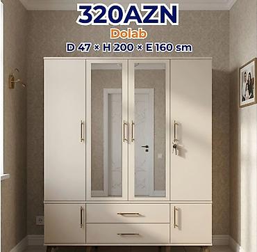 Yeni, 4 qapılı, Güzgülü, Bej, Açılan, Düz dolab
