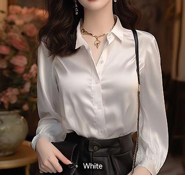 armani exchange футболка: Элегантная женская блузка из атласного сатина — цвет White (белый) — 1