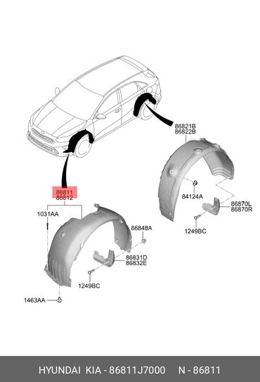 Подкрылки: Передний левый подкрылок Kia 2018 г., Новый, Аналог