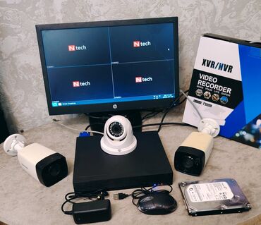Monitor HP DVR 4 çıxışlidir (Təzədir) Telefondan izləmə. 3 ədəd kamera