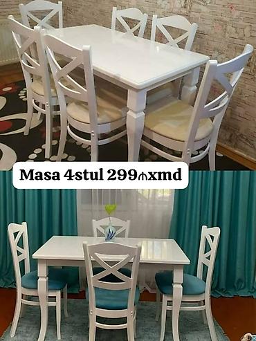 Ağ rəngli yemək otağı dəsti – 1 masa + 4 stul - Klassik dizayn