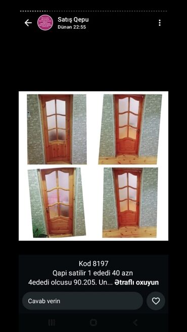 Bunker qapıları: Kod: 8197 Taxta otaq qapısı - Material: təbii ağac - Şüşə hissə