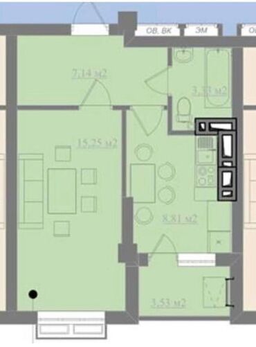 1 комнатная квартира 8 мкр: 1 комната, 42 м², Элитка, 9 этаж, ПСО (под самоотделку)
