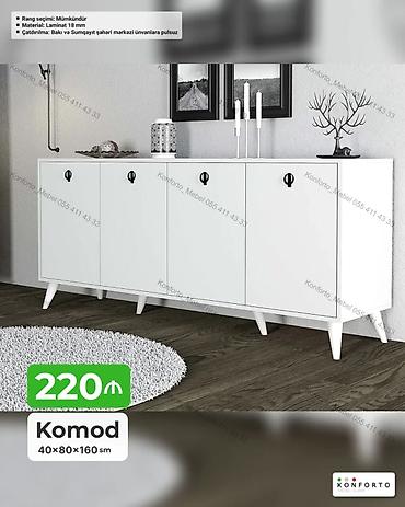 Komodlar: Komod – 40×80×160 sm Ağ rəngdə, minimal dizaynlı dörd qapılı komod — 1